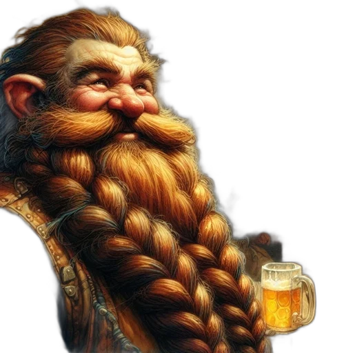 fantasy art, photorealistic, concept art, dimly-lit, tavern, scene, jovial, dwarf transparent PNG cut-out