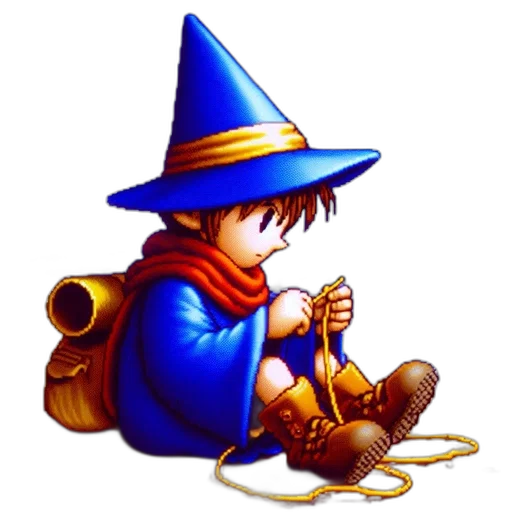 staff, hat, weapon, pixel art, concept art, fantasy art, young, wizard-like transparent PNG cut-out