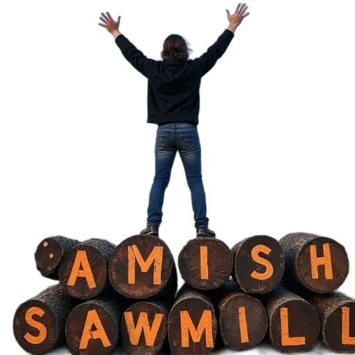 animal, person, stands, pile, logs, word, amish, written transparent PNG cut-out