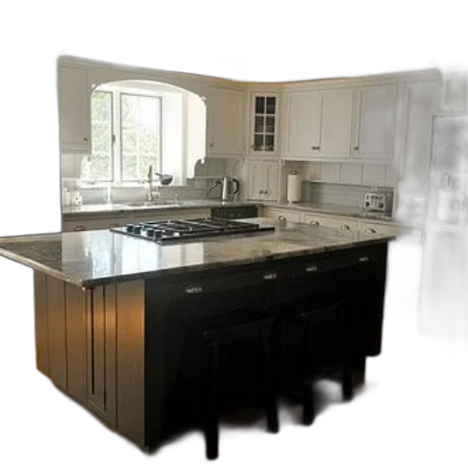 furniture, 3d render, photorealistic, concept art, modern, kitchen, white, cabinets transparent PNG cut-out