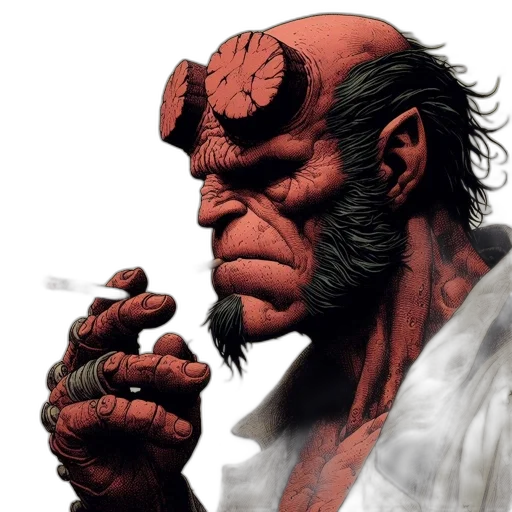 face, comic book art, concept art, photorealistic, fantasy art, imposing, figure, fiery transparent PNG cut-out