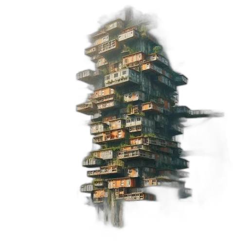 building, tree, dragon, robot, concept art, 3d render, fantasy art, photorealistic transparent PNG cut-out