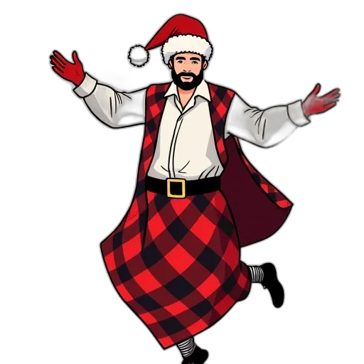 cartoon, red, black, checkered, bandana, character, man, santa transparent PNG cut-out
