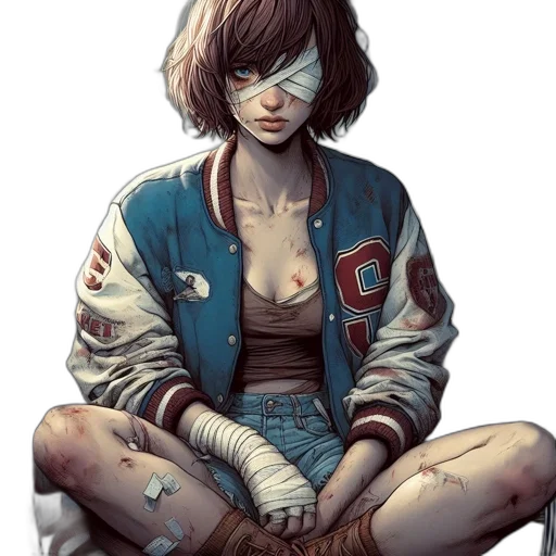 jacket, face, comic book art, concept art, cyberpunk, pixel art, outer space, neon lights transparent PNG cut-out