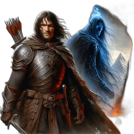 sword, fantasy art, concept art, comic book art, photorealistic, blue, determined, warrior transparent PNG cut-out