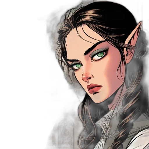face, fantasy art, concept art, comic book art, pixel art, green, earth tones, dark transparent PNG cut-out