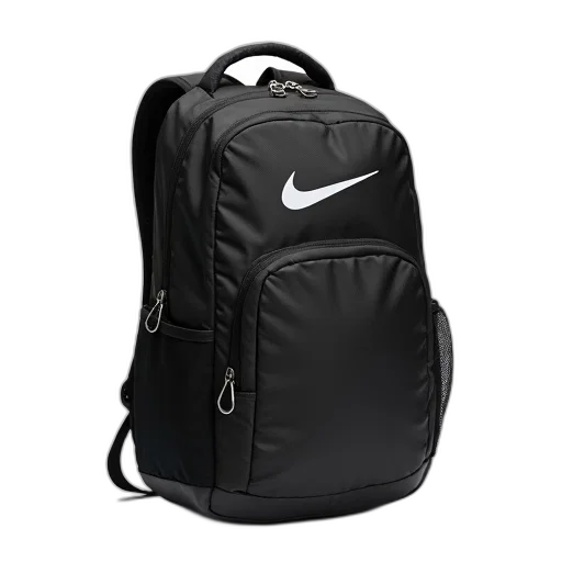 jacket, black, gray, backpack, nike, logo, front, displayed transparent PNG cut-out