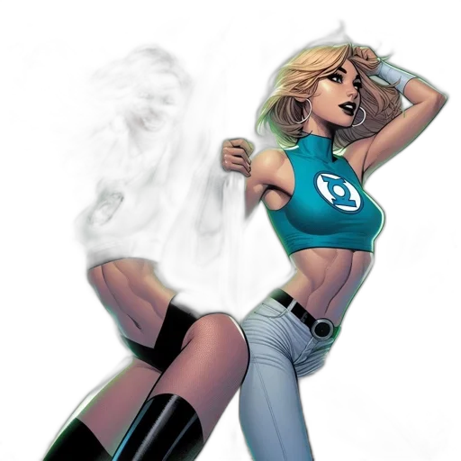 comic book art, concept art, fantasy art, cartoon, fire, green, two, female transparent PNG cut-out