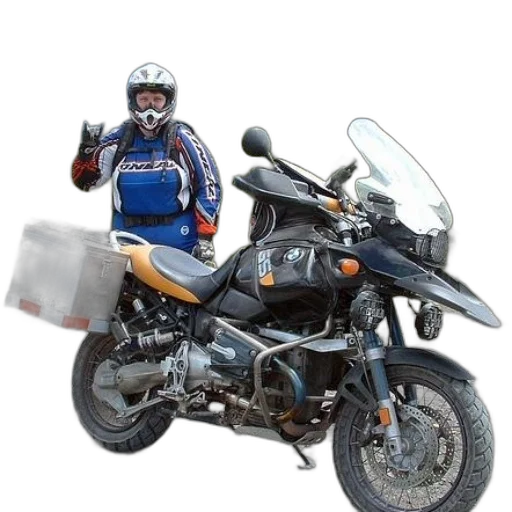 person, wearing, blue, jacket, helmet, stands, next, black transparent PNG cut-out