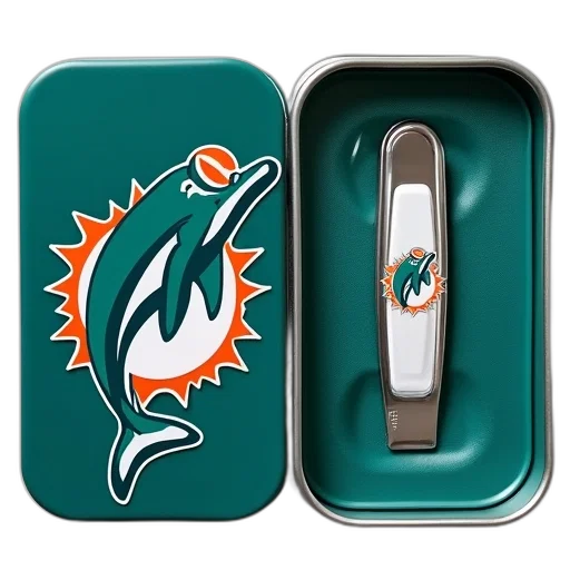 nfl, miami, dolphins, switchblade, cap, clip, tin, gift transparent PNG cut-out