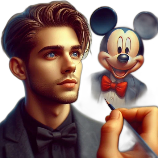 cartoon, photorealistic, fantasy art, oil painting, neon lights, young, man, striking transparent PNG cut-out