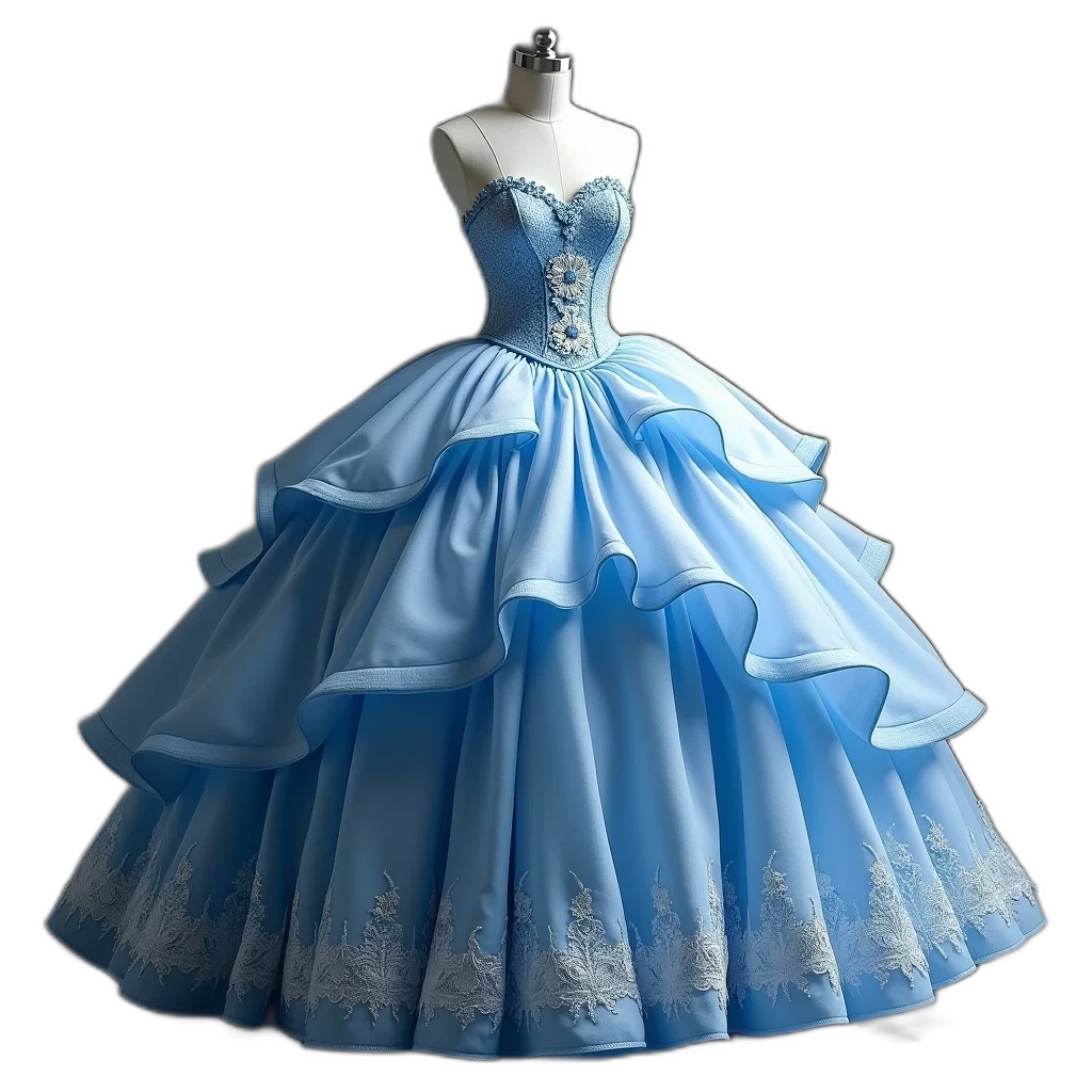 dress, crown, 3d render, photorealistic, concept art, fantasy art, blue, pastel transparent PNG cut-out
