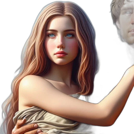 dress, face, fantasy art, photorealistic, concept art, 3d render, two, young transparent PNG cut-out