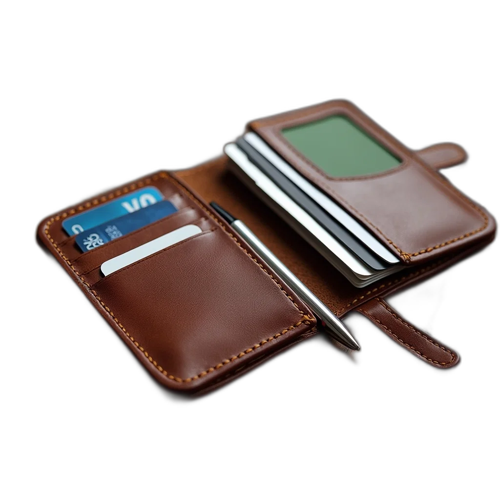 brown, leather, wallet, visible, red, black, stripe, left transparent PNG cut-out
