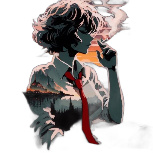 mask, jacket, hair, crown, concept art, watercolor, pixel art, anime transparent PNG cut-out