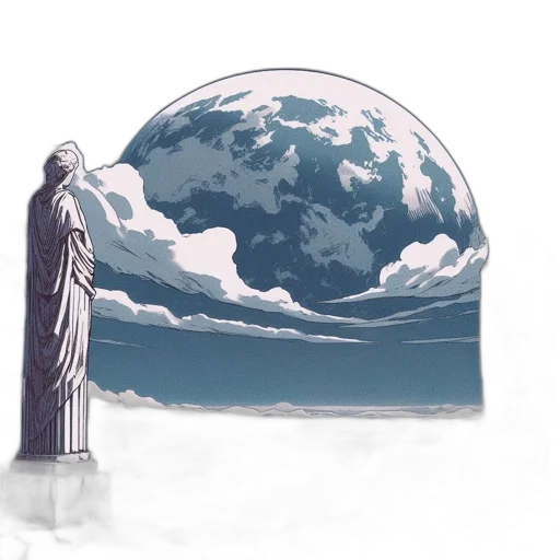 concept art, vaporwave, pixel art, outer space, snow, two, towering, statues transparent PNG cut-out