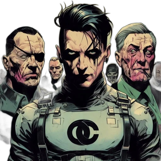 comic book art, concept art, intense, scene, featuring, diverse, characters, including transparent PNG cut-out