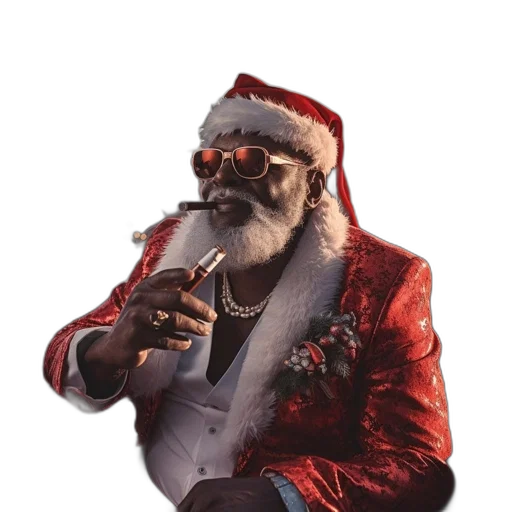 jacket, concept art, man, red, suit, santa, hat, sunglasses transparent PNG cut-out