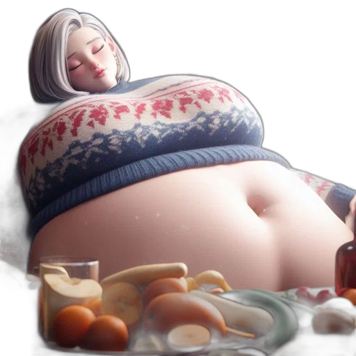 food, 3d render, concept art, photorealistic, fantasy art, animated, woman, lies transparent PNG cut-out