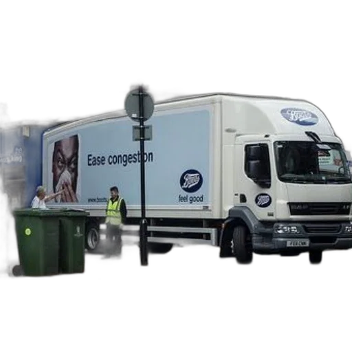white, delivery, truck, ease, congestion, written, parked, city transparent PNG cut-out