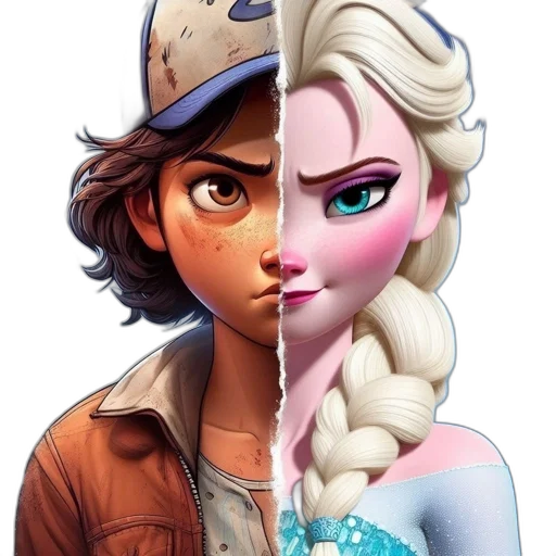 face, concept art, comic book art, fantasy art, cartoon, pastel, two, characters transparent PNG cut-out