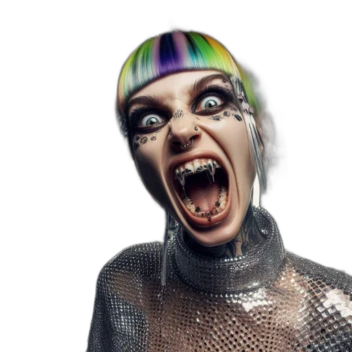 creature, face, mask, hair, photorealistic, concept art, cyberpunk, 3d render transparent PNG cut-out