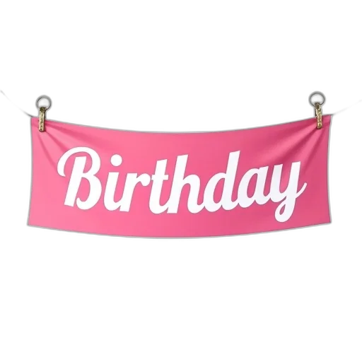 pink, banner, word, birthday, written, cursive, font, hanging transparent PNG cut-out