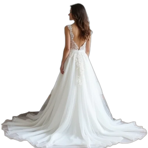 dress, woman, white, wedding, lace, details, standing, room transparent PNG cut-out