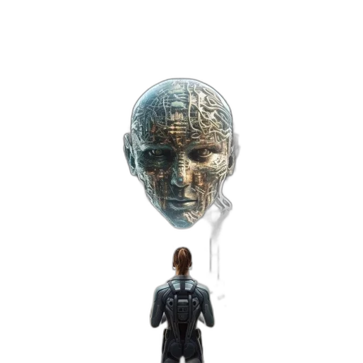 robot, mask, face, concept art, 3d render, cyberpunk, comic book art, outer space transparent PNG cut-out