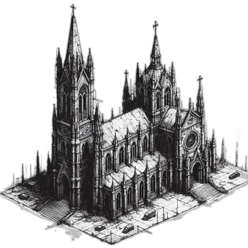 building, crown, concept art, 3d render, photorealistic, pencil sketch, city street, monochrome transparent PNG cut-out