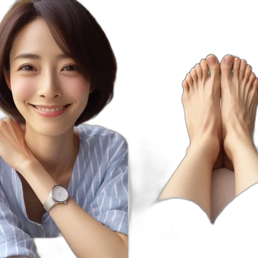 photorealistic, two, separate, photographs, presented, one, showing, woman transparent PNG cut-out