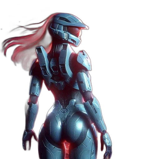 robot, concept art, cyberpunk, 3d render, comic book art, blue, red, female transparent PNG cut-out