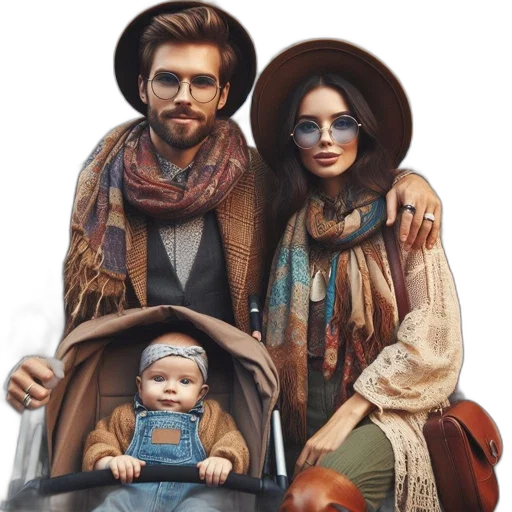 concept art, fantasy art, photorealistic, watercolor, earth tones, stylish, couple, baby transparent PNG cut-out