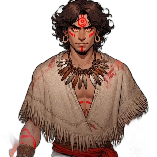 staff, concept art, fantasy art, comic book art, watercolor, red, earth tones, red-eyed transparent PNG cut-out