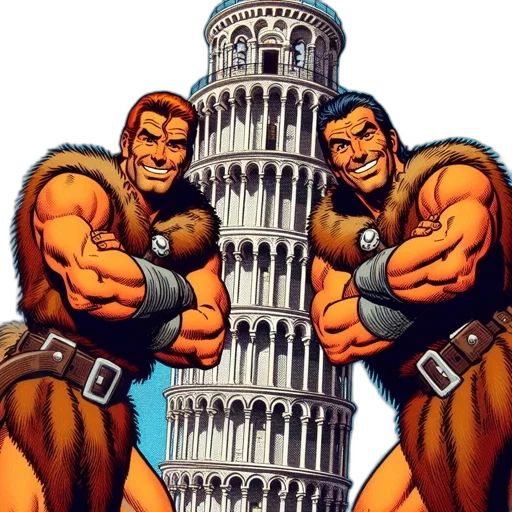 weapon, comic book art, concept art, cartoon, pixel art, earth tones, two, muscular transparent PNG cut-out