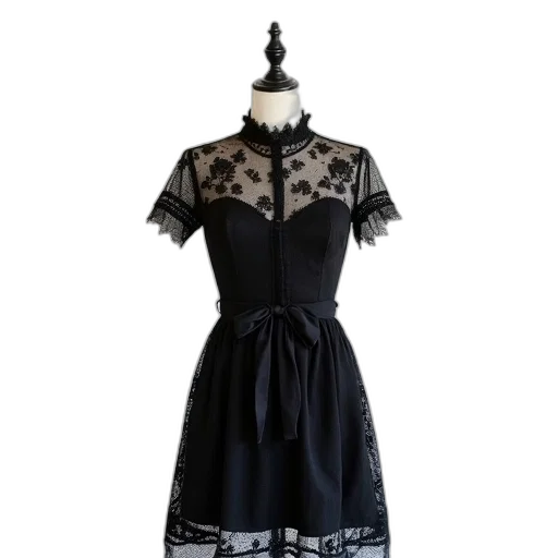 dress, monochrome, dark, mannequin, dressed, black, lace, fitted transparent PNG cut-out