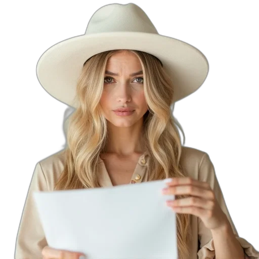 hat, face, staff, jewelry, woman, blonde, hair, wearing transparent PNG cut-out