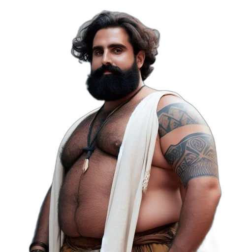 concept art, individual, long, beard, shoulder-length, waves, elaborate, tribal transparent PNG cut-out