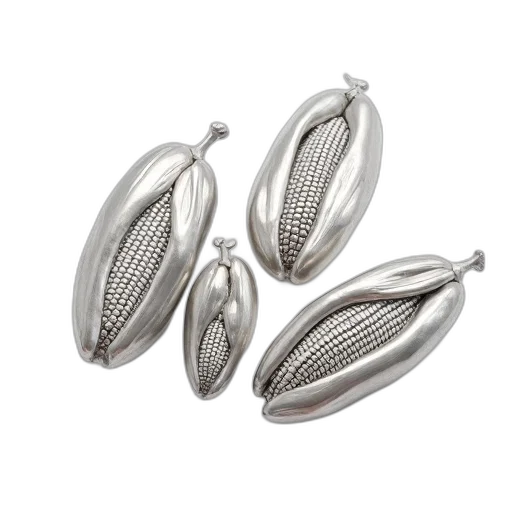 jewelry, set, four, shiny, metallic, silver, sculptures, resembling transparent PNG cut-out