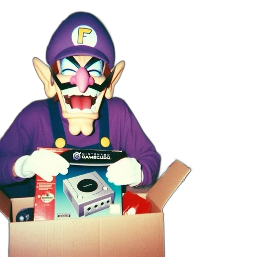 mask, concept art, 3d render, individual, dressed, wario, sits, next transparent PNG cut-out
