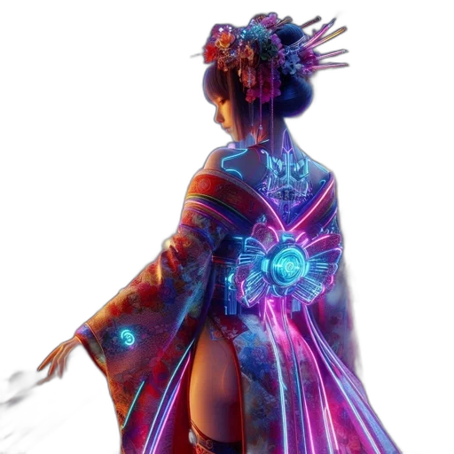 dress, jewelry, jacket, staff, cyberpunk, concept art, vaporwave, fantasy art transparent PNG cut-out