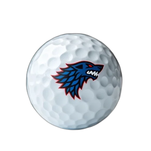 3d render, white, golf, ball, blue, red, logo, wolf transparent PNG cut-out