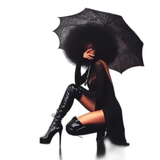 umbrella, concept art, comic book art, photorealistic, pixel art, rain, afro-haired, woman transparent PNG cut-out