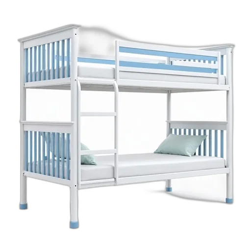 furniture, 3d render, blue, white, metal, bunk, bed, accents transparent PNG cut-out