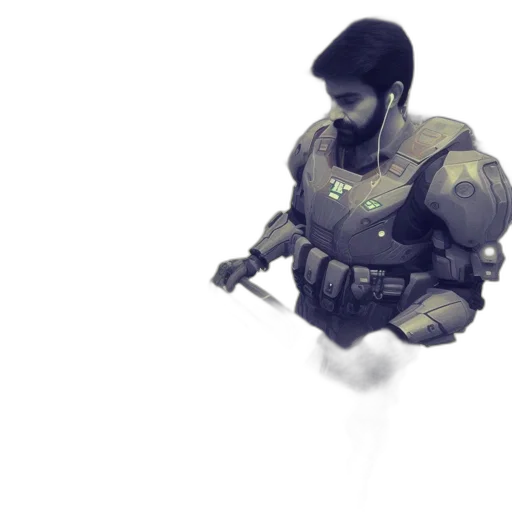 robot, weapon, sword, staff, concept art, fantasy art, pixel art, cyberpunk transparent PNG cut-out