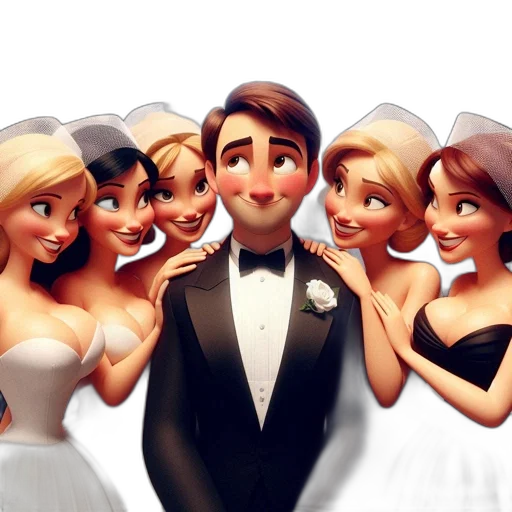 cartoon, 3d render, concept art, photorealistic, young, man, tuxedo, surrounded transparent PNG cut-out