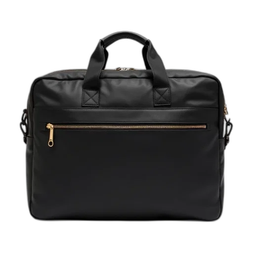 black, laptop, bag, front, pocket, zipper, closure, displayed transparent PNG cut-out
