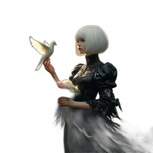 hair, staff, weapon, mask, concept art, fantasy art, 3d render, photorealistic transparent PNG cut-out