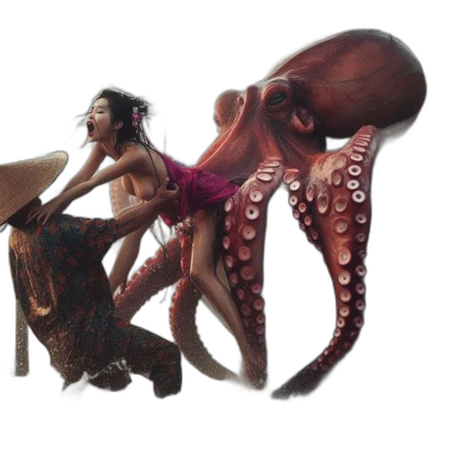 creature, animal, concept art, fantasy art, 3d render, pixel art, underwater, woman transparent PNG cut-out