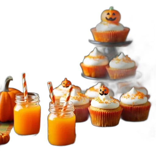 festive, table, setting, variety, halloween-themed, treats, there, cupcakes transparent PNG cut-out